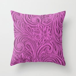 Bright pink tooled leather Throw Pillow