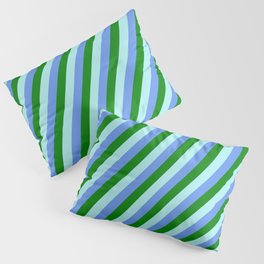 [ Thumbnail: Turquoise, Cornflower Blue, and Green Colored Lines/Stripes Pattern Pillow Sham ]