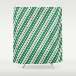 [ Thumbnail: Light Grey & Sea Green Colored Lines Pattern Shower Curtain ]