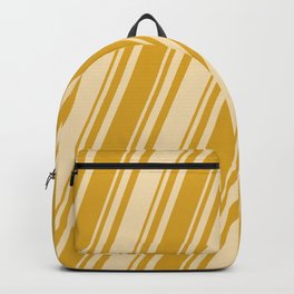 [ Thumbnail: Goldenrod and Tan Colored Striped/Lined Pattern Backpack ]