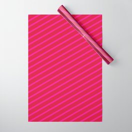 [ Thumbnail: Crimson and Deep Pink Colored Striped/Lined Pattern Wrapping Paper ]