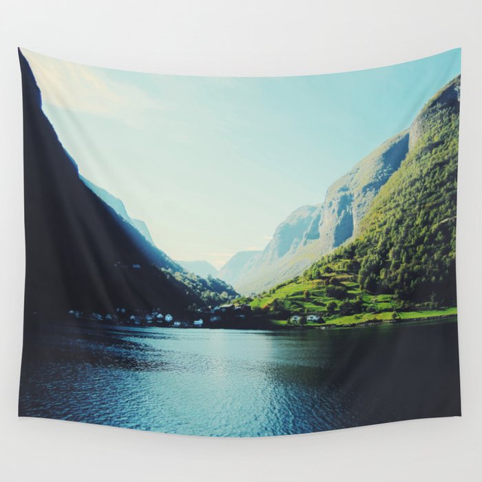 Mountain Valley - Fjord - Teal Landscape Norway Travel Photography by Ingrid Beddoes Wall Tapestry