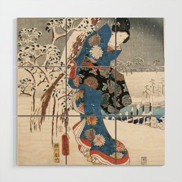 Japanese Vintage Kunisada Hiroshige Snowy Landscape Wood Wall Art