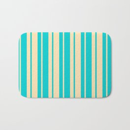 [ Thumbnail: Beige & Dark Turquoise Colored Striped/Lined Pattern Bath Mat ]