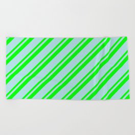 [ Thumbnail: Powder Blue and Lime Colored Stripes/Lines Pattern Beach Towel ]