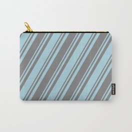 [ Thumbnail: Light Blue and Grey Colored Lined/Striped Pattern Carry-All Pouch ]