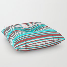[ Thumbnail: Cyan, White, and Brown Colored Lines/Stripes Pattern Floor Pillow ]