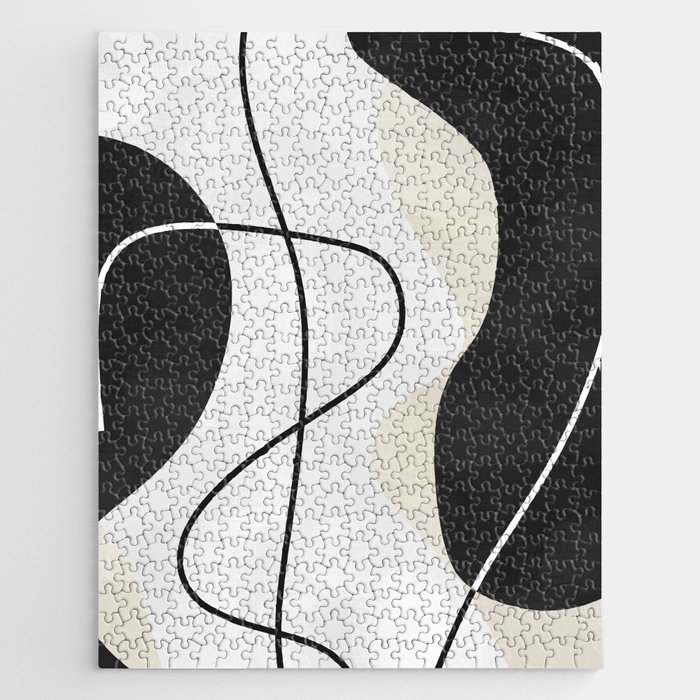 Modern Contemporary Abstract Black White and Beige No7 Jigsaw Puzzle