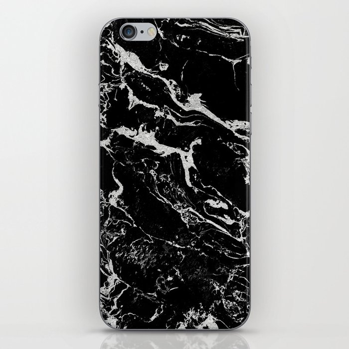 Modern silver black marble pattern iPhone Skin