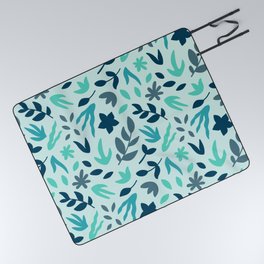 Blue Floral Cutouts - Mid Century Modern Picnic Blanket