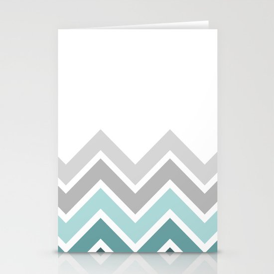 WHITE/ TEAL CHEVRON FADE Stationery Cards
