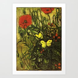 Van Gogh Poppies and Butterflies 1890 Art Print