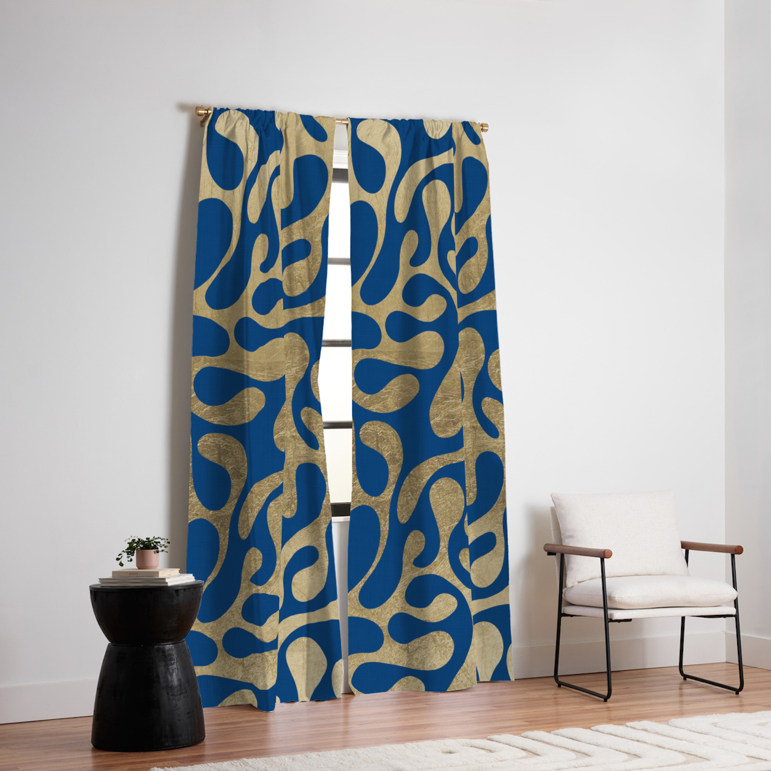 Abstract Elegant Navy Blue Faux Gold Animal Print Pattern Blackout