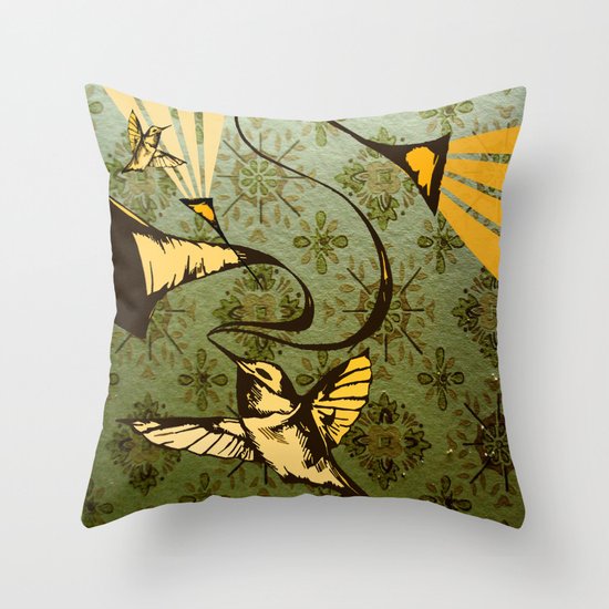 analog zine - song bird Throw Pillow