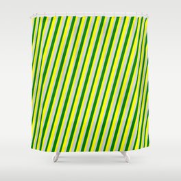 [ Thumbnail: Light Gray, Green & Yellow Colored Lines Pattern Shower Curtain ]