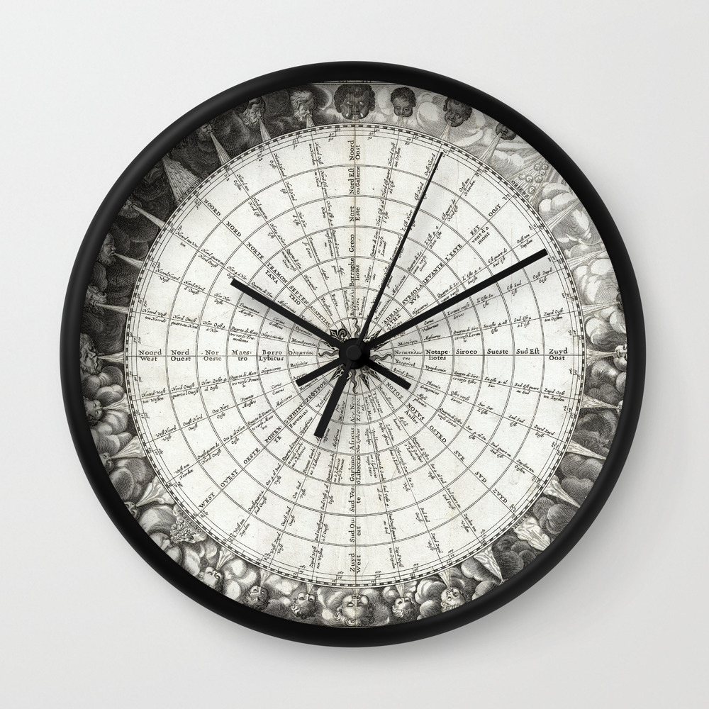 Vintage 17th Century Map Of The Winds Wall Clock By Fineearthprints Society6