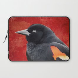 Red-winged Blackbird Bird Painting, Red and Black Laptop Sleeve