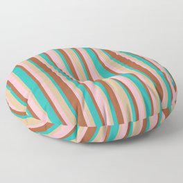 [ Thumbnail: Sienna, Light Sea Green, Tan & Light Pink Colored Stripes Pattern Floor Pillow ]
