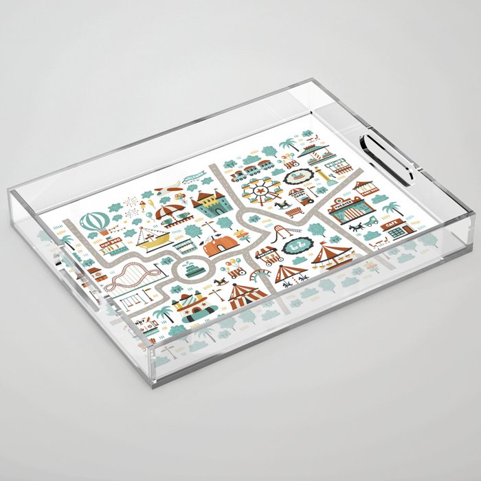 Amusement Park Map Pattern Acrylic Tray