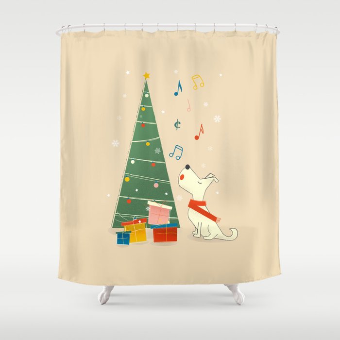 Festive Dog and a Christmas Tree Shower Curtain