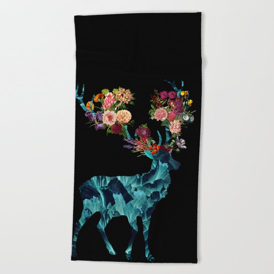 Sprint Itself Deer Floral Dark Beach Towel