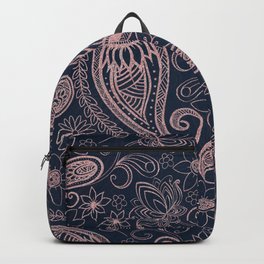 Classy Blue Rose Gold Glitter Paisley Floral Pattern Backpack