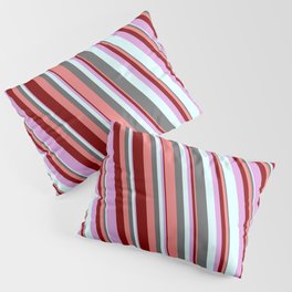 [ Thumbnail: Colorful Dim Gray, Light Coral, Maroon, Plum, and Light Cyan Colored Stripes/Lines Pattern Pillow Sham ]