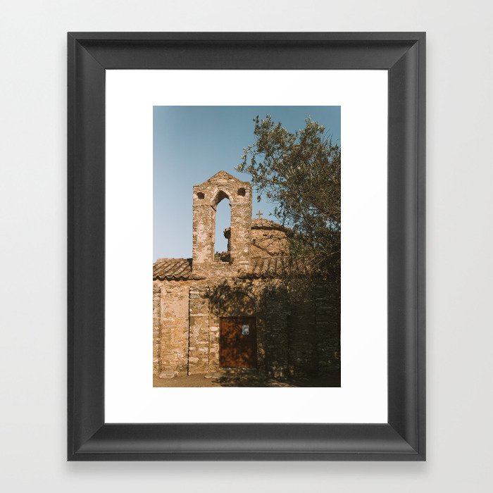 Vintage Postcard Photograph of Old Greek Church | Travel Photography in Greece, Summer Vibes and Soft Tones Framed Art Print