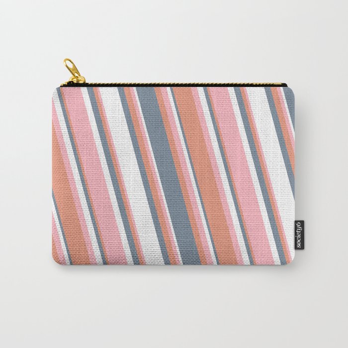 Light Pink, Dark Salmon, Light Slate Gray & White Colored Striped Pattern Carry-All Pouch