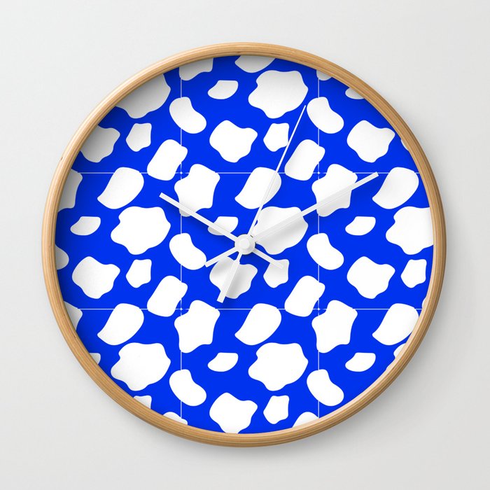 Awesome Cow Spots pattern blue and white , cute Watercolor Gifts for Birthday cowgirl, cowboy Lover  Wall Clock
