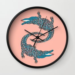 Crocodiles (Pink and Teal Palette) Wall Clock