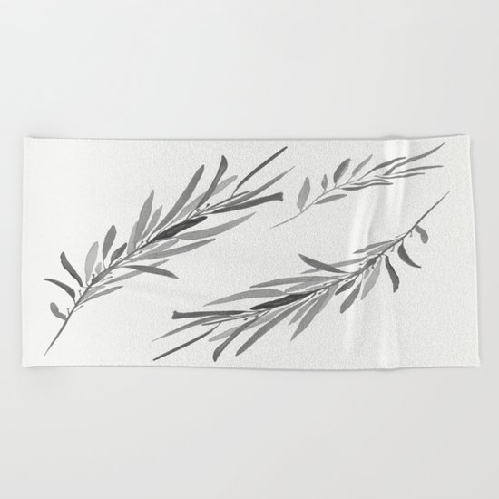 Eucalyptus leaves black and white Beach Towel