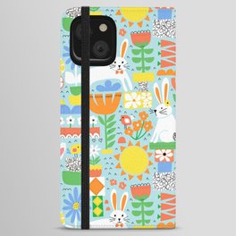 Cute Bunny Blue Nursery Pattern iPhone Wallet Case
