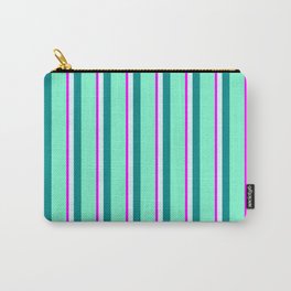 [ Thumbnail: Fuchsia, Light Cyan, Dark Cyan, and Aquamarine Colored Pattern of Stripes Carry-All Pouch ]
