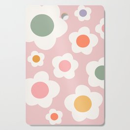 Retro Funky Flowers Pattern on Pink Cutting Board