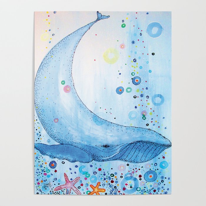 Big Happy Whale Ocean  Poster