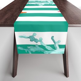 Colorful Coral Reef on Green Stripes Table Runner