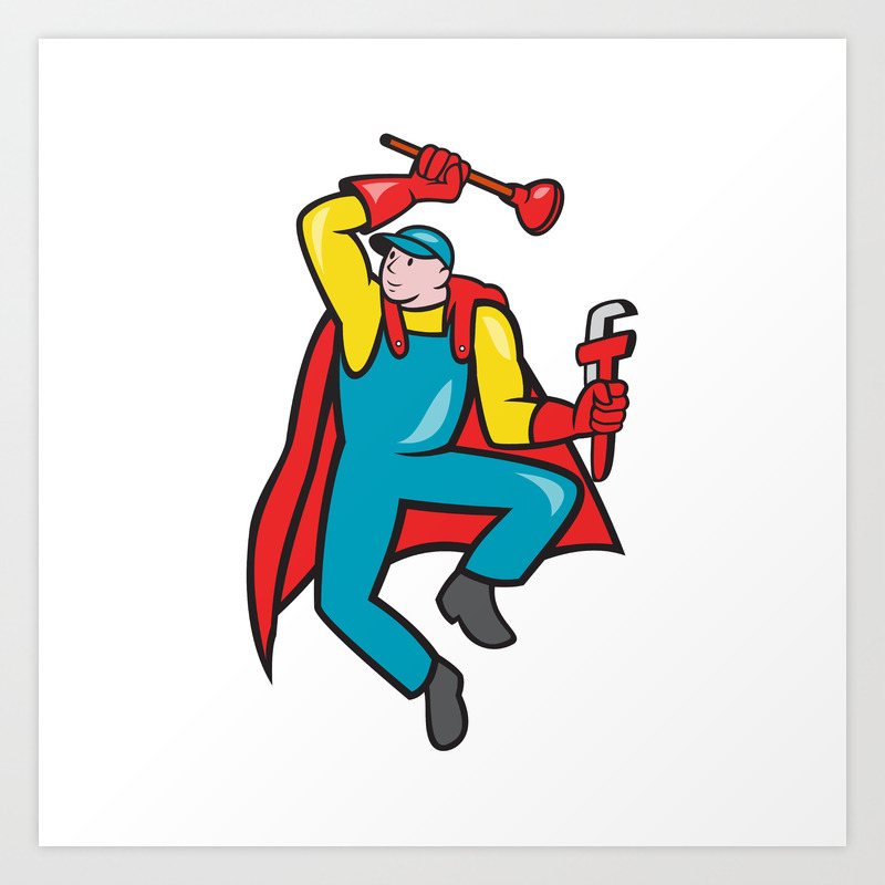 Super Plumber Plunger Wrench Cartoon Art Print By Patrimonio Society6