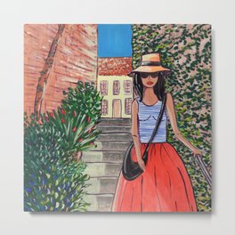 A girl in vacation Metal Print | Navy, Frenchgirl, Oldtown, Hat, Navywoman, Europe, Sunglass, Frenchlady, Navyfashion, Painting 