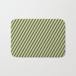[ Thumbnail: Pink, Green, and Dark Slate Gray Colored Stripes/Lines Pattern Bath Mat ]