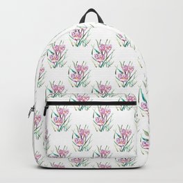 Crocus flower Painting Red Green Abstract Watercolor Backpack