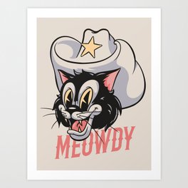 MEOWDY | Cowboy Cat Retro Mascot | HOWDY YALL Art Print