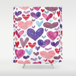 Bunch of Hearts Pattern - Pink Red Purple Blue Shower Curtain