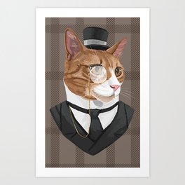 Intelligent Gentleman Cat in a Cylinder Hat and a Monocle Art Print