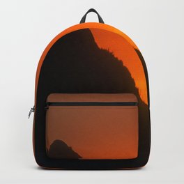 Tangerine Sunset Over Mountain Peak In Luxurious Silhouette  Backpack