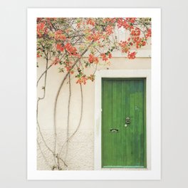 Green Door Santorini Art Print