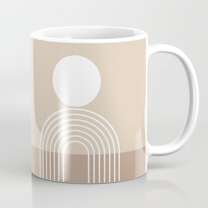 Geometric Lines in Beige and Brown (Sun and Rainbow abstraction) Coffee Mug