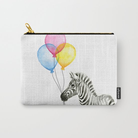 Zebra with Balloons Watercolor Baby Animals Carry-All Pouch
