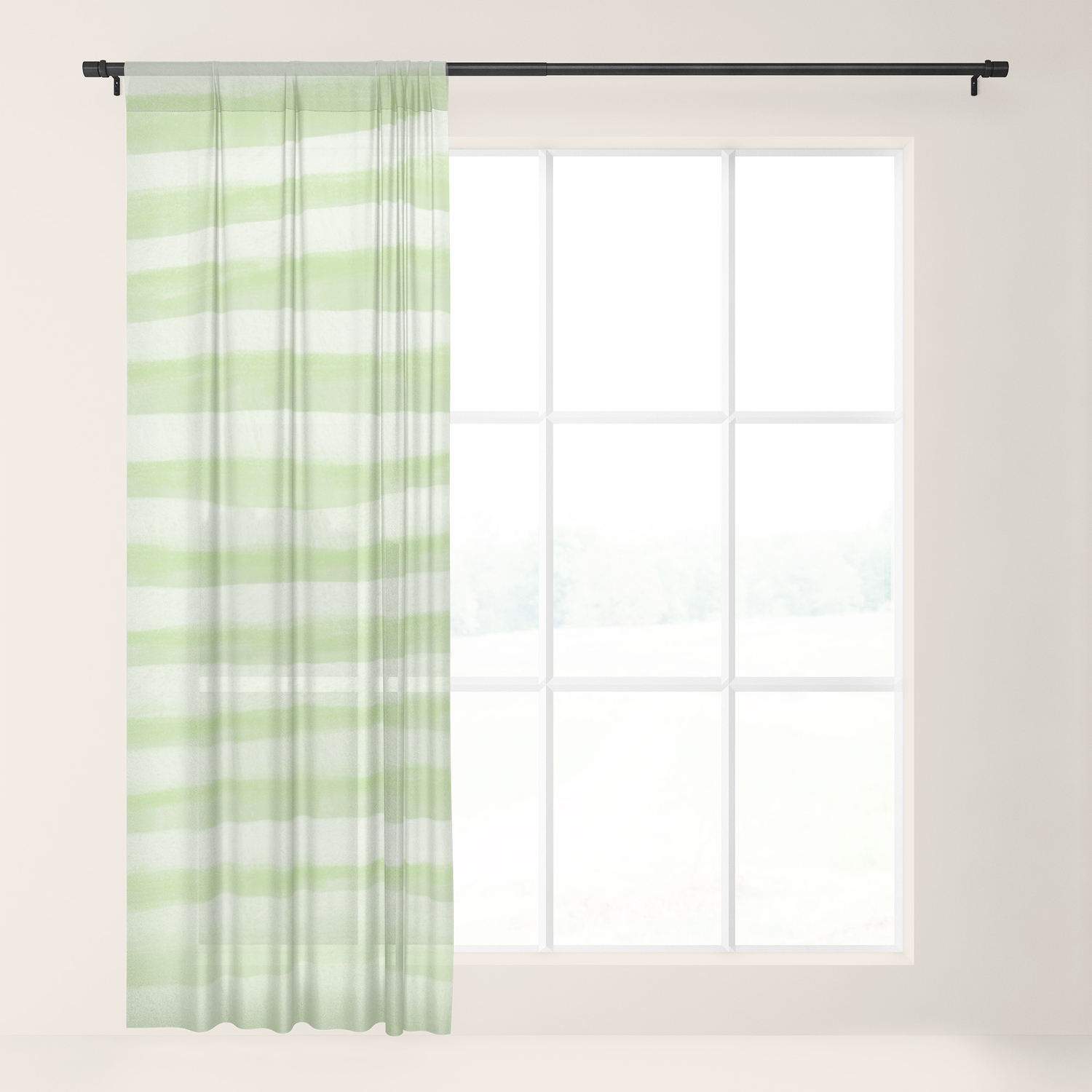 Light Green Stripes Pattern Sheer Curtain By Avamariedoodles