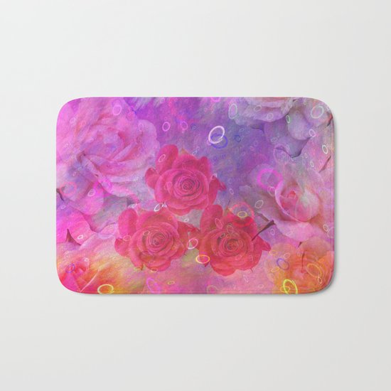Dream Roses in soft pink, purple and orange Bath Mat